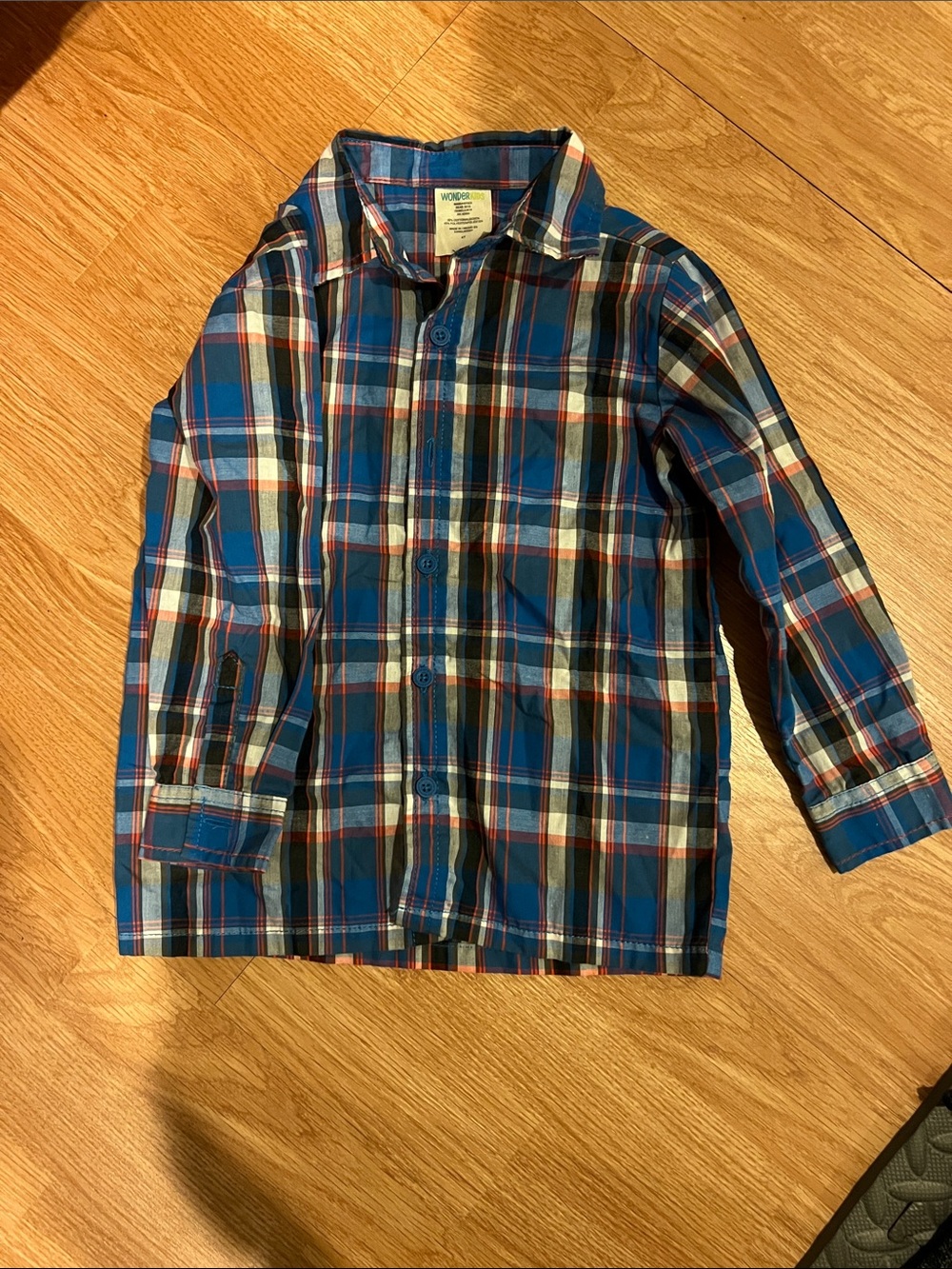 Wonderkids Blue White and Red Plaid Button-Down Shirt
